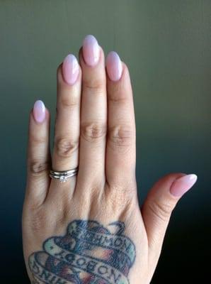 Acrylic full set with pink fill and natural finish by Kim