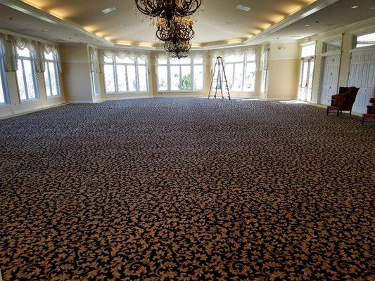 Large ballroom carpets looking clean and smelling great after carpet cleaning by J and Rs Carpet Cleaning