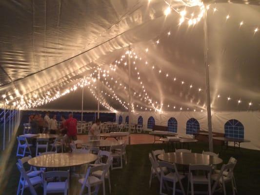 Italian String Lighting under a 40x100 Wedding Tent in Hawthorn Woods, IL