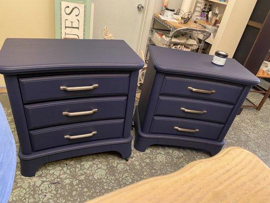 Beautiful nightstands painted with Silk All-In-One paint in Nautical.