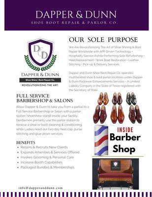 OUR SOLE PURPOSE:: To Revolutionize The Art of Shoe-Boot Repair & Parlor Services Worldwide.