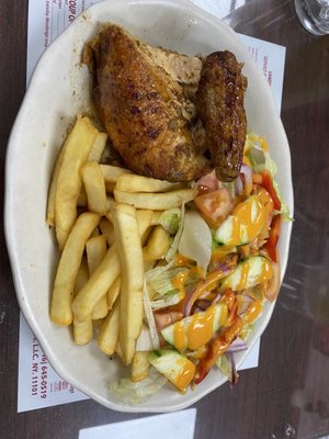 Peruvian chicken with fries and salad