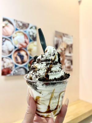 Tiger soft serve topped with Oreo