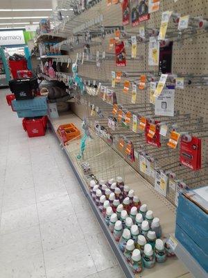 2 days after mentioning the battery aisle was empty & blocked w/ store carts & unshelved items. It hasn't changed since that time.