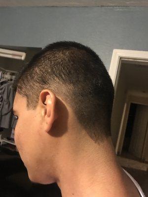 One of the worst haircuts ever. This is their "fade" it's uneven and sloppy. There are better barbers who can do a way better job.