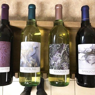 The four wines we made + our labels