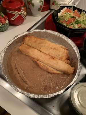 Chicken Chimichanga with beans to go