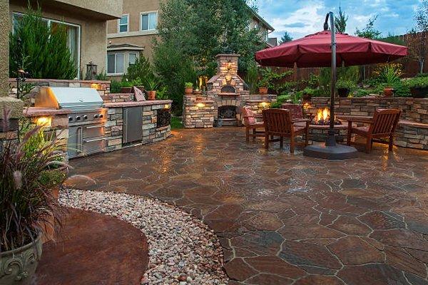 Patio & Fireplace with retaining walls