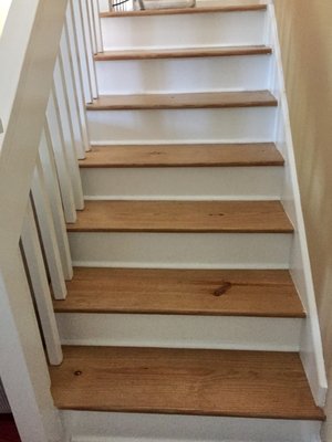 sanded and stained old pine treads after carpet removed