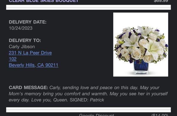 The flowers I ordered.