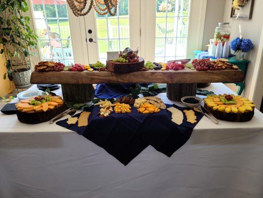 Cascading fruit and cheese display