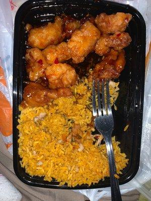 General tsO-crispy saucy sweet and meaty.  Fried rice-FLAVORFUL