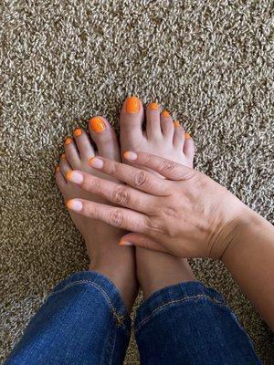 Halloween colored nails. Gel Manicure on my regular nails and pedicure.