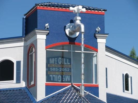 McGill's trademark faucet on the front of the building