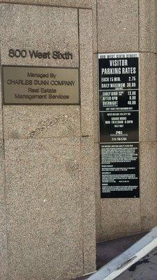 Parking Rates for the Charles Dunn Building.