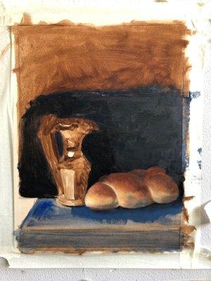 Student still life painting from Ken Goshen's workshop.