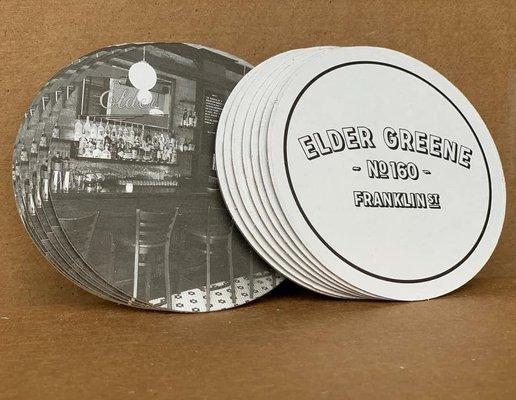 Custom printed coasters for Elder Greene