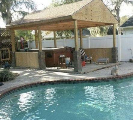 Backyard pool area tiki bar project