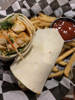 Buffalo chicken wrap with fries