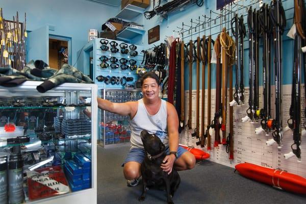 Kurt always shares his knowledge and aloha with customers. One of his dogs always there to greet you too.