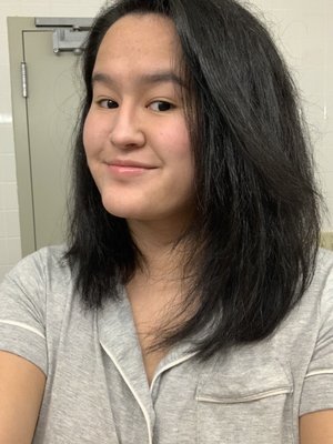 Angled lob, blow dried and straightened myself