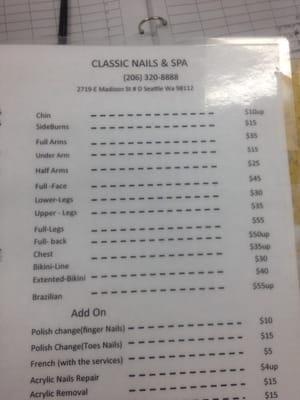 Price list for services; part 1.