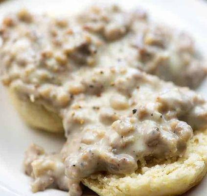 Sausage gravy and biscuits