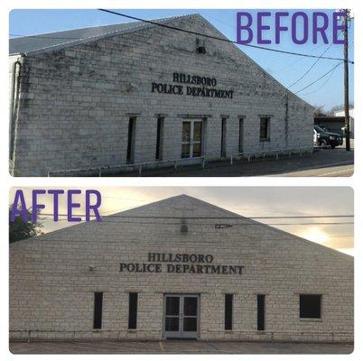 Hillsboro, TX, Police Department exterior cleaning. (Limestone)