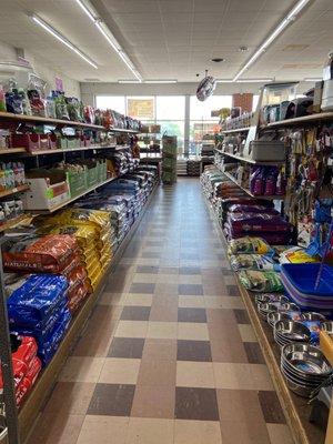 Dog food, cat food, bird food, litter, treats, bowls