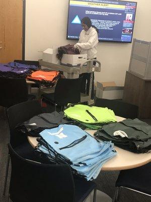 Color coordinated bags  for the different teams on 4-Day.