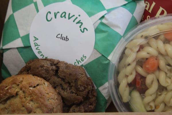 Adventure lunches include gourmet sandwich, side salad, chips and homemade dessert.