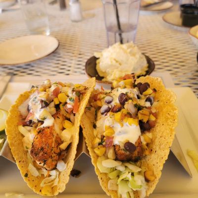 Swordfish Tacos with Homemade Potato Salad and Anchovie Butter