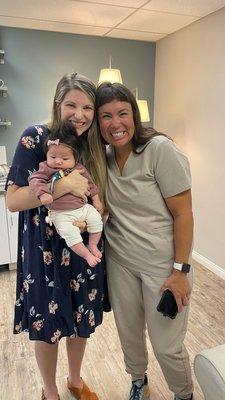 Justine Backhaus, midwife, with one of my clients at her six week postpartum appointment.