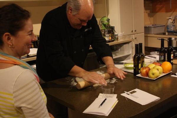 Chef Andy leading a class at the Fustini's School of Cooking.