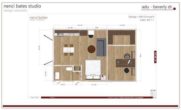 This main adu section included washer dryer combo and lighting plan.