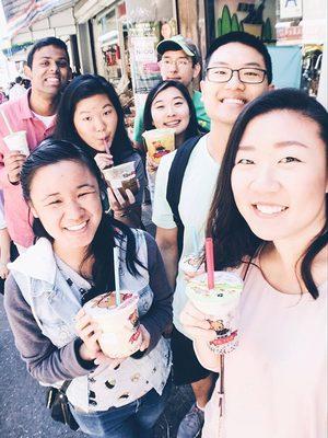 All of us happy with our bubble teas in different flavors and sizes (different bubble sizes too)!