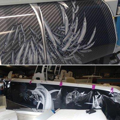 This blue marlin wrap design by Nick Hannan - Printed and installed by Marine Wraps