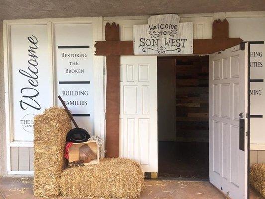 VBS 2017: Front entrance.  This year we had a Wild West theme.