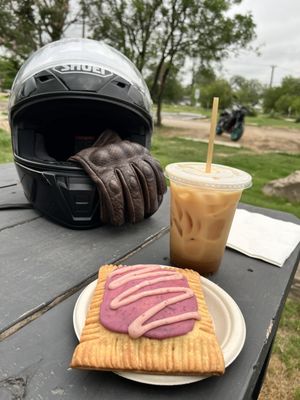 Mixed Berry pop tart and an iced caramel macchiato