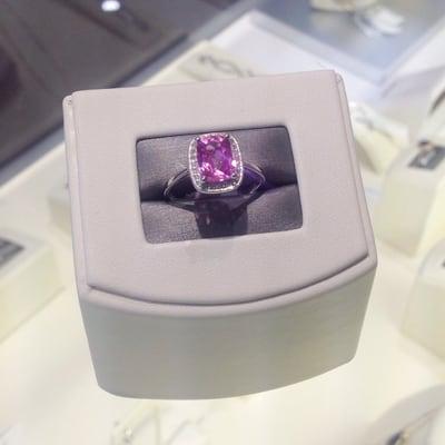 Visit us soon to try on this 14k white gold pink corundum and diamond ring by DABAKAROV.