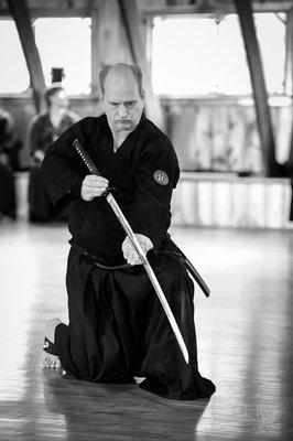 Demonstrating Iaido sword form from the Omori Ryu