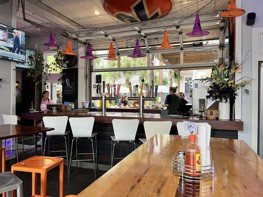 Bar area and nice large tables for groups