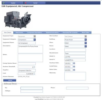 Equipment Details Screen