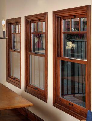 Double Hung Windows Cherry Stain With Black Undertones