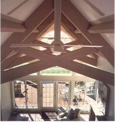 Timber scissor trusses in great room - Lititz, PA