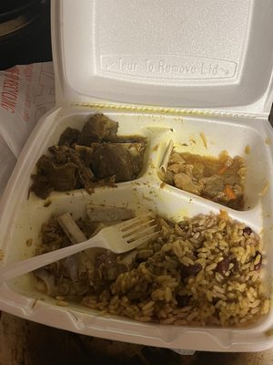 Whats left of my  Curry Goat Plate!