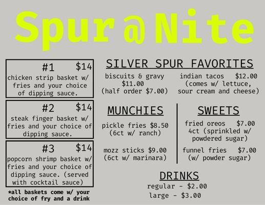 Spur @ Nite Menu