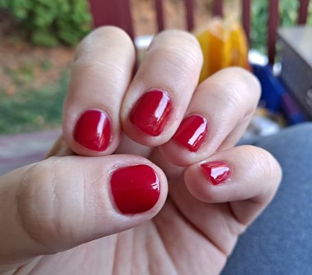 After pic- short gel nails by Taylor in a classic red color from cnd vinylux