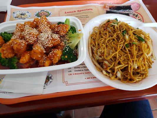 Sesame chicken and lo mein