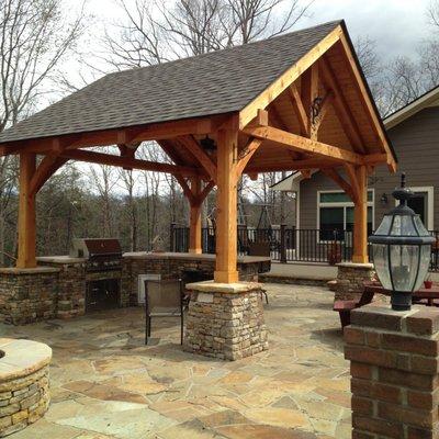 Timber framed pavilion for outdoor kitchen